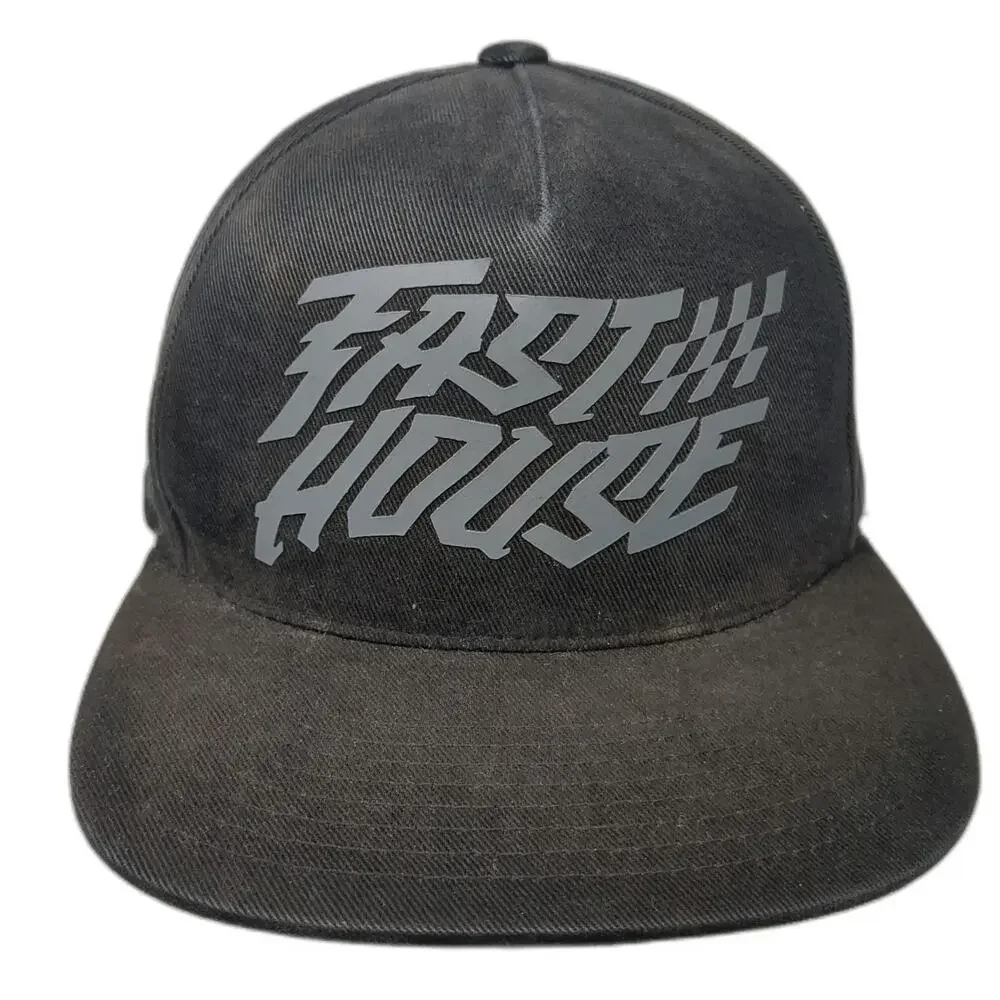Fasthouse Snapback Hat Black One Size Skull Checkered Flag Cotton Graphic